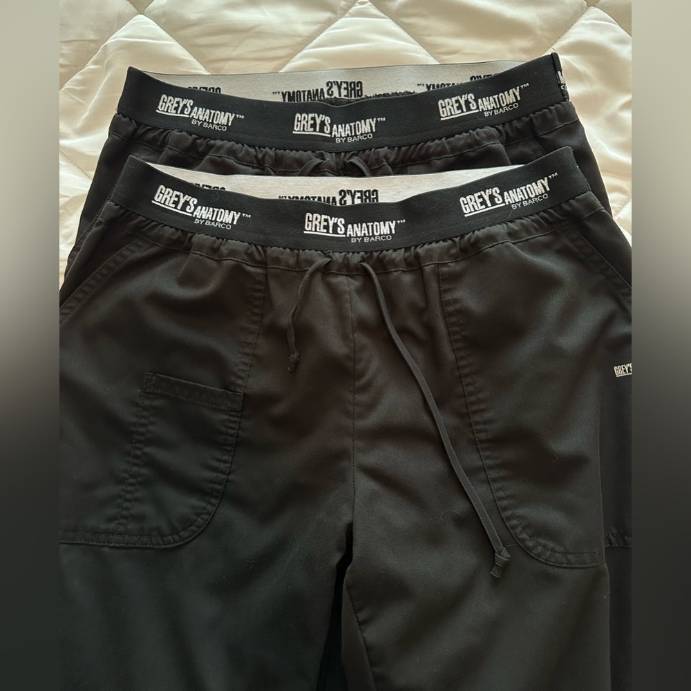 2 Pairs of Grey's Anatomy Black Scrub Pants, Size M
